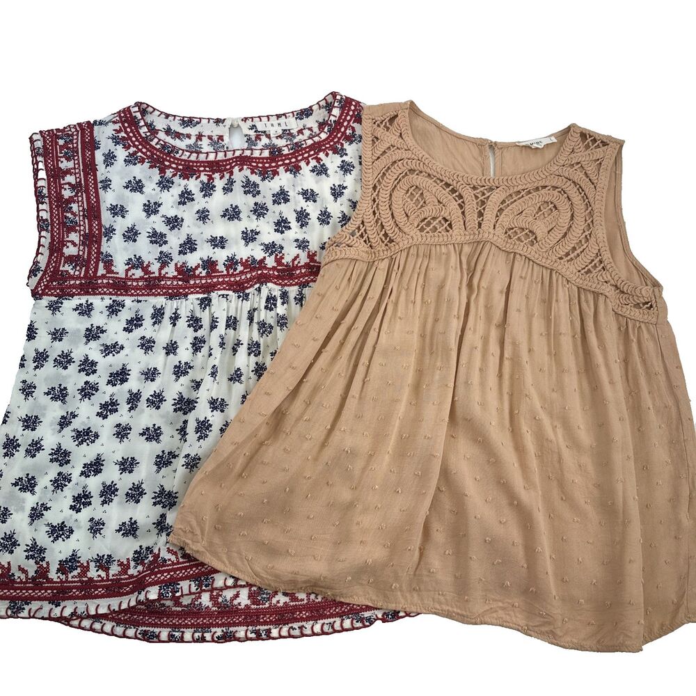 THML MINE Sleeveless Boho Blouses Crochet Embroidered‎ Floral Rayon Light Small